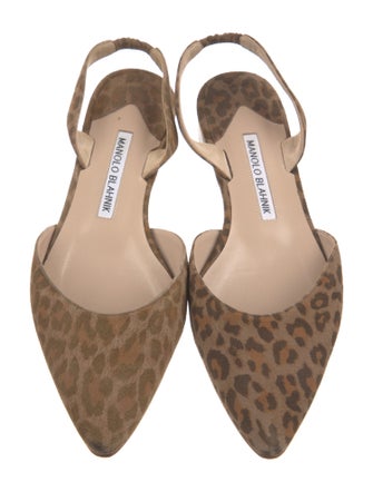 Manolo Blahnik Suede Animal Print Slingback Flats