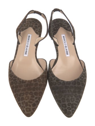 Manolo Blahnik Suede Animal Print Slingback Flats