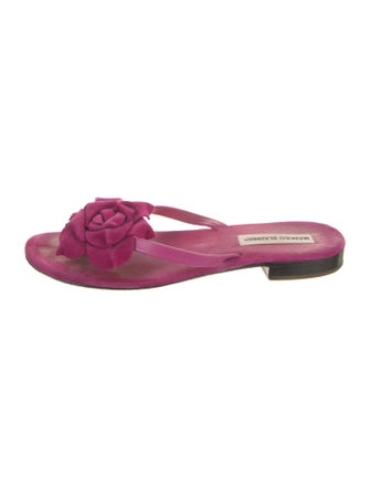 Manolo Blahnik Suede Ruffle Embellishment Slides