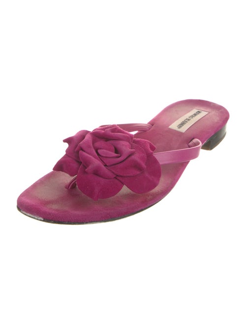 Manolo Blahnik Suede Ruffle Embellishment Slides