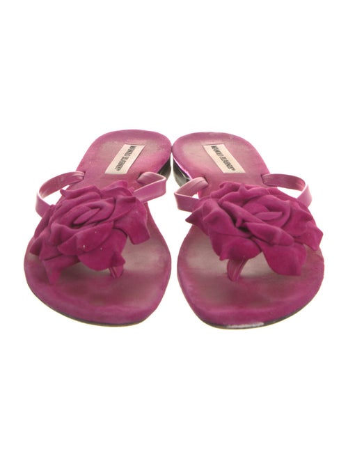 Manolo Blahnik Suede Ruffle Embellishment Slides