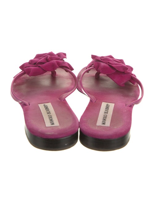 Manolo Blahnik Suede Ruffle Embellishment Slides