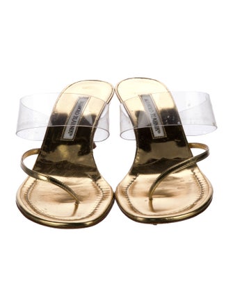 Manolo Blahnik Leather Colorblock Pattern Slides