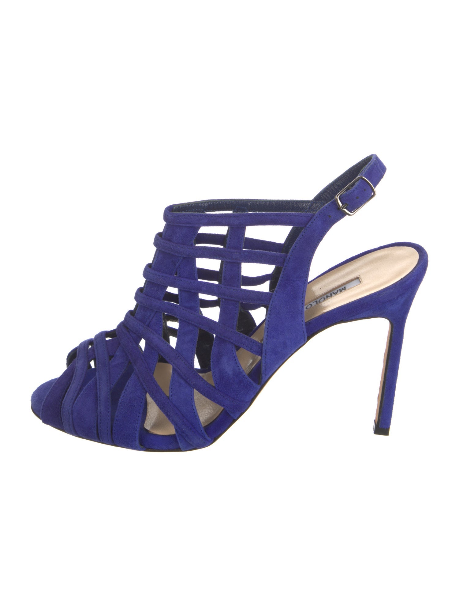 Manolo Blahnik Suede Cutout Accent Slingback Sandals