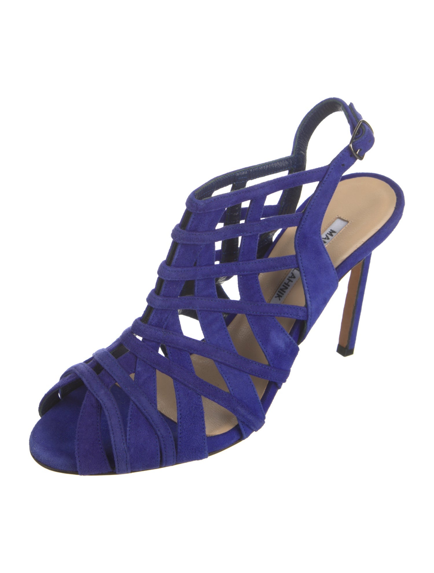 Manolo Blahnik Suede Cutout Accent Slingback Sandals