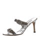 Manolo Blahnik Leather Crystal Embellishments Slides