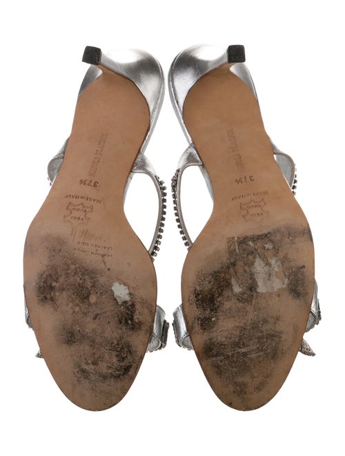 Manolo Blahnik Leather Crystal Embellishments Slides