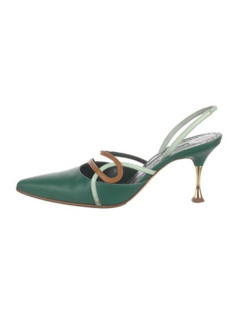 Manolo Blahnik Leather Colorblock Pattern Slingback Pumps