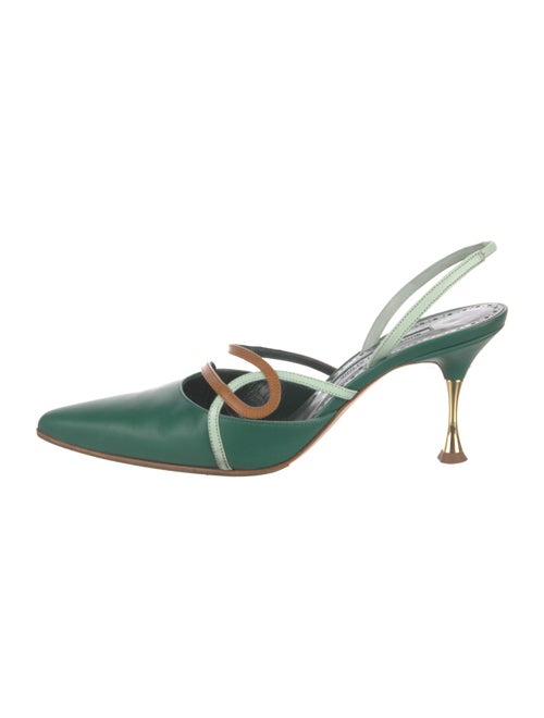 Manolo Blahnik Leather Colorblock Pattern Slingback Pumps