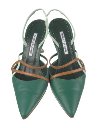Manolo Blahnik Leather Colorblock Pattern Slingback Pumps