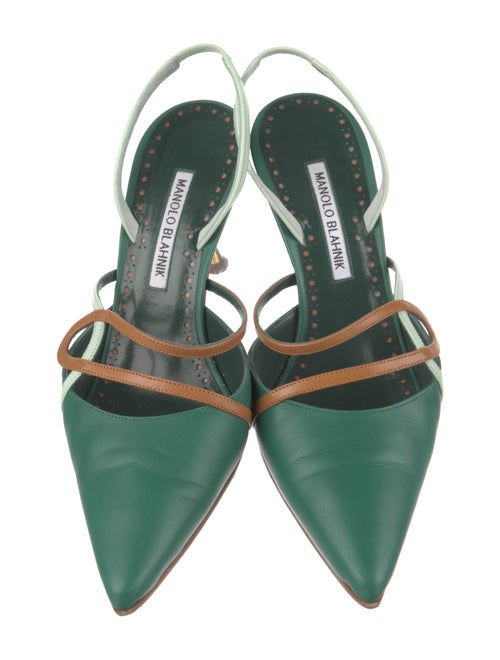 Manolo Blahnik Leather Colorblock Pattern Slingback Pumps