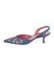 Manolo Blahnik Denim Floral Print Slingback Pumps