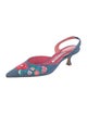 Manolo Blahnik Denim Floral Print Slingback Pumps