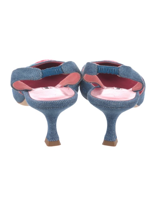 Manolo Blahnik Denim Floral Print Slingback Pumps