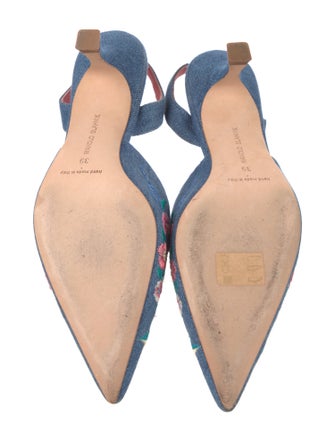 Manolo Blahnik Denim Floral Print Slingback Pumps