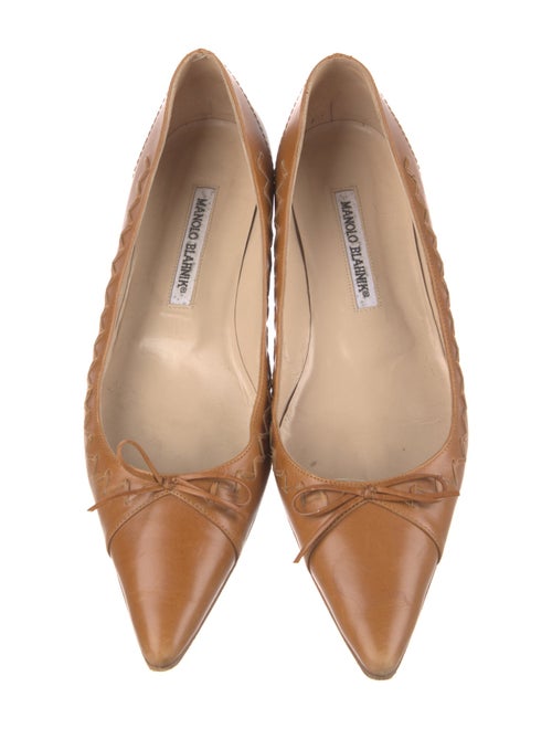 Manolo Blahnik Leather Bow Accents Ballet Flats