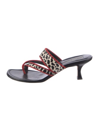 Manolo Blahnik Ponyhair Printed Slides
