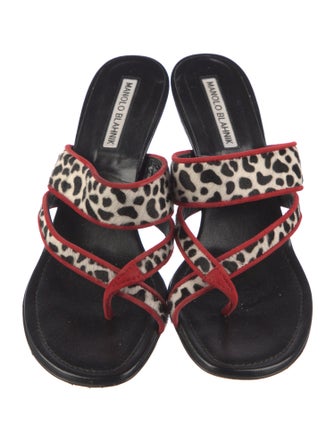 Manolo Blahnik Ponyhair Printed Slides