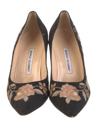 Manolo Blahnik Suede Floral Print Pumps