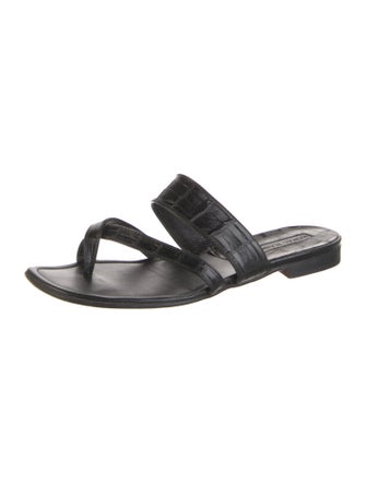 Manolo Blahnik Embossed Leather Slides