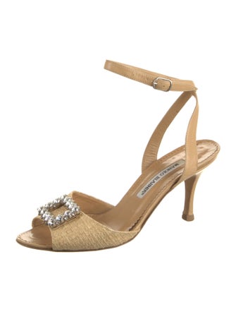 Manolo Blahnik Raffia Crystal Embellishments Sandals