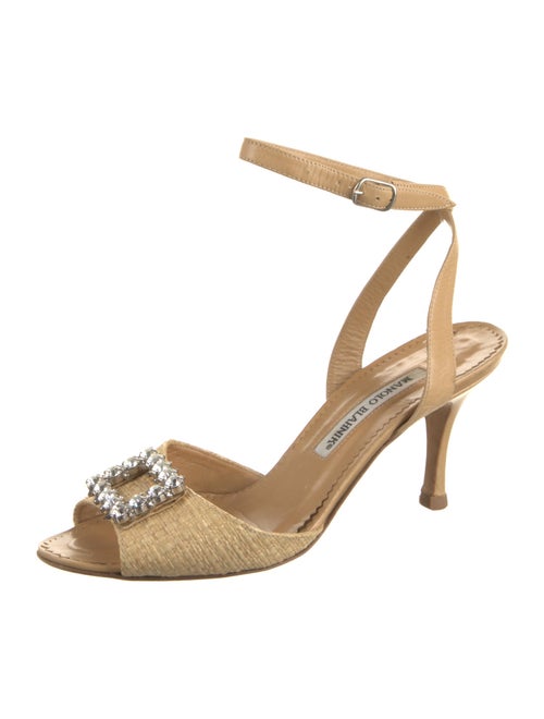 Manolo Blahnik Raffia Crystal Embellishments Sandals