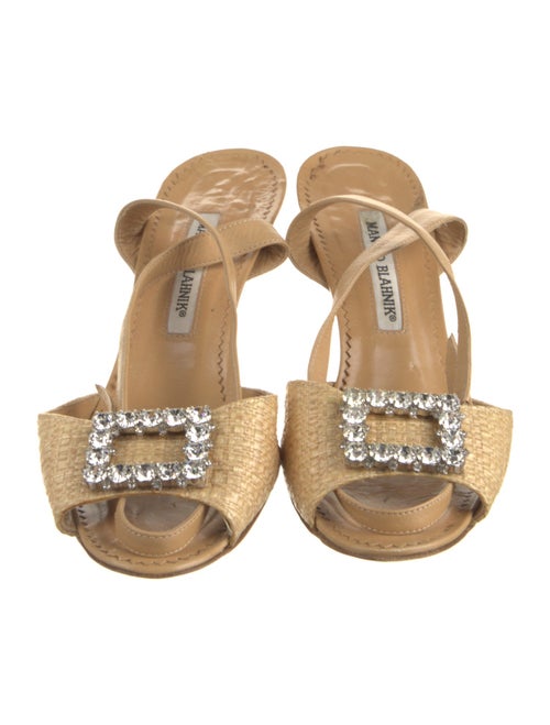 Manolo Blahnik Raffia Crystal Embellishments Sandals
