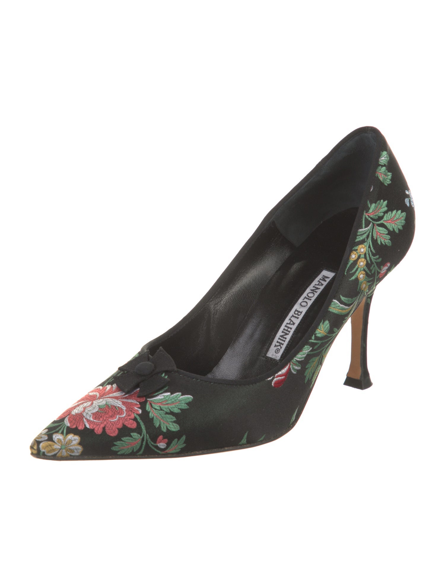 Manolo Blahnik Satin Lace Pattern Pumps