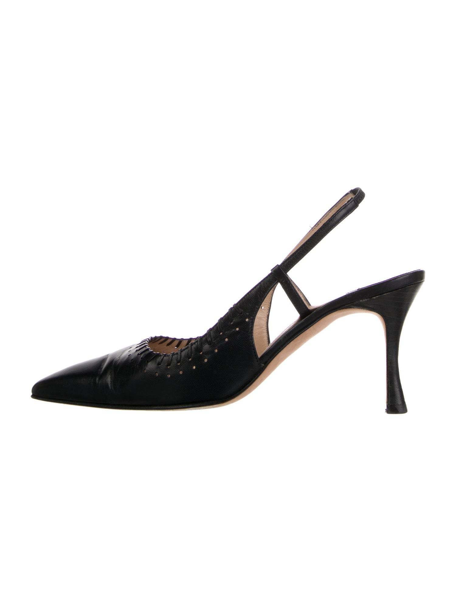 Manolo Blahnik Leather Leather Trim Embellishment Slingback Pumps