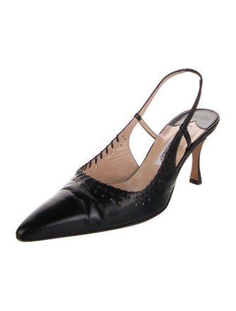 Manolo Blahnik Leather Leather Trim Embellishment Slingback Pumps