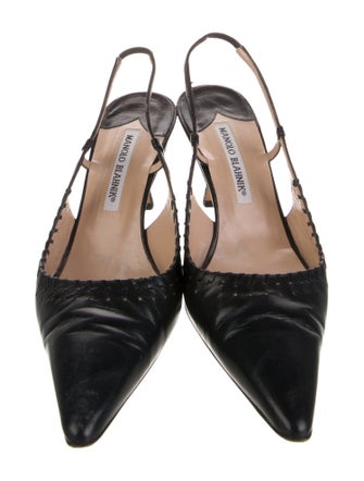 Manolo Blahnik Leather Leather Trim Embellishment Slingback Pumps