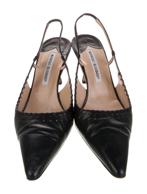 Manolo Blahnik Leather Leather Trim Embellishment Slingback Pumps