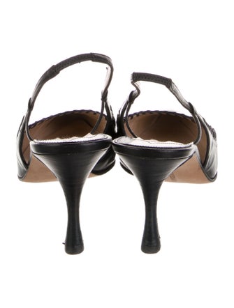 Manolo Blahnik Leather Leather Trim Embellishment Slingback Pumps