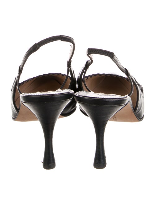 Manolo Blahnik Leather Leather Trim Embellishment Slingback Pumps