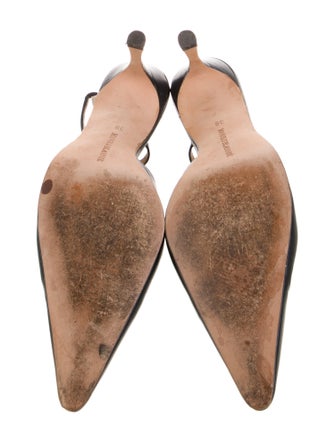 Manolo Blahnik Leather Leather Trim Embellishment Slingback Pumps
