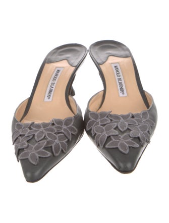 Manolo Blahnik Leather Embroidered Accent Mules