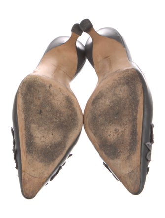 Manolo Blahnik Leather Embroidered Accent Mules