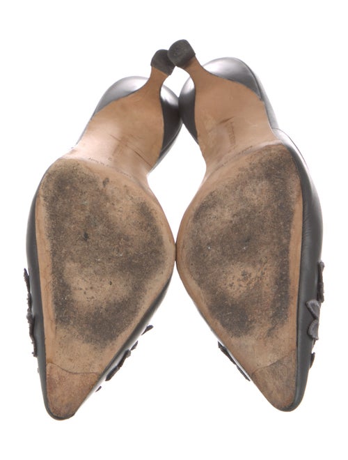 Manolo Blahnik Leather Embroidered Accent Mules