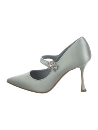Manolo Blahnik Satin Crystal Embellishments Pumps
