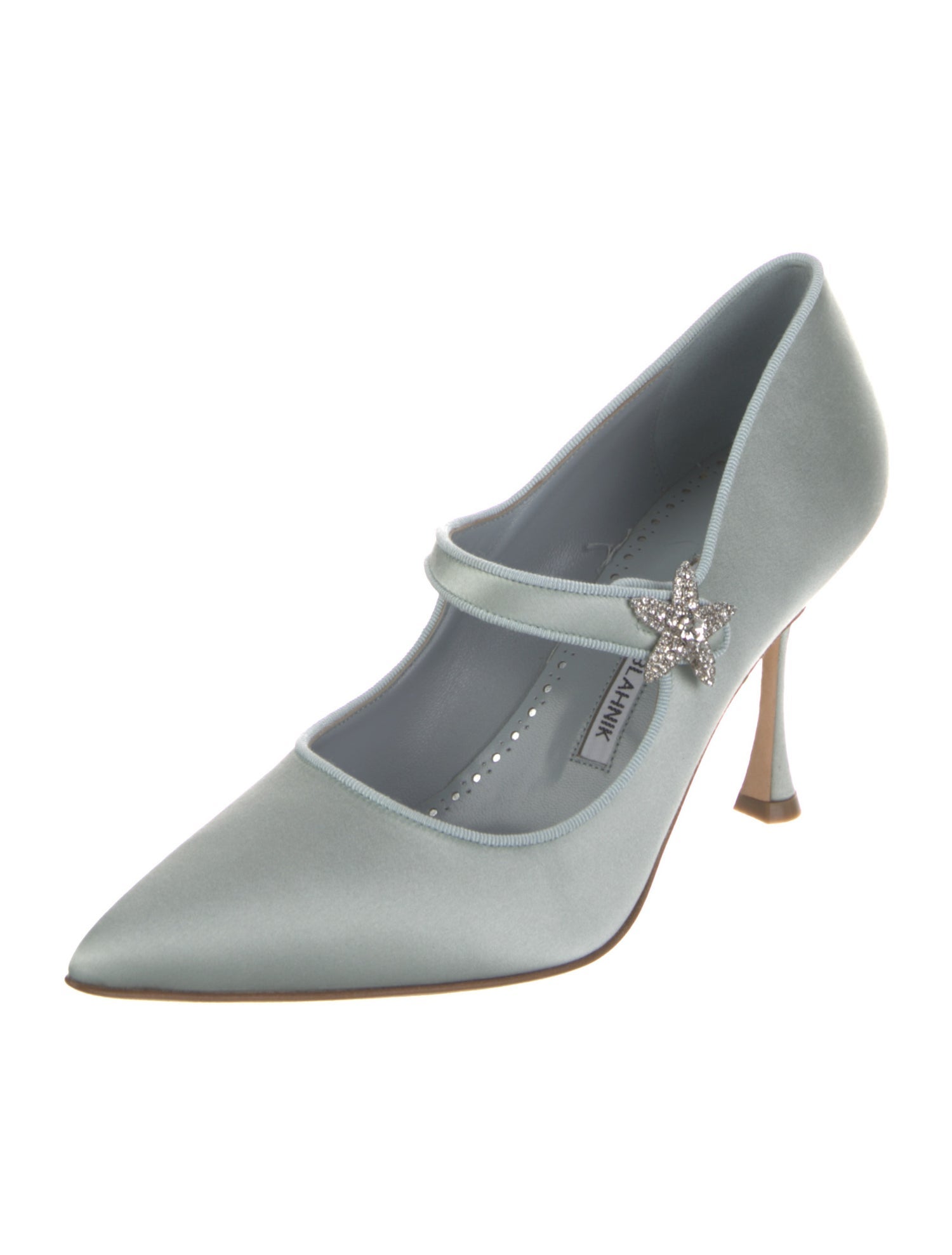 Manolo Blahnik Satin Crystal Embellishments Pumps