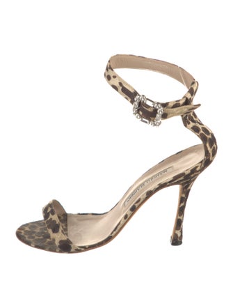 Manolo Blahnik Animal Print Crystal Embellishments Sandals