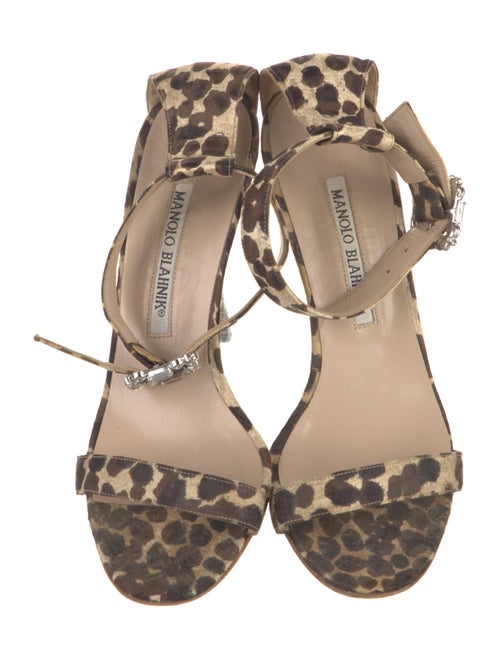Manolo Blahnik Animal Print Crystal Embellishments Sandals