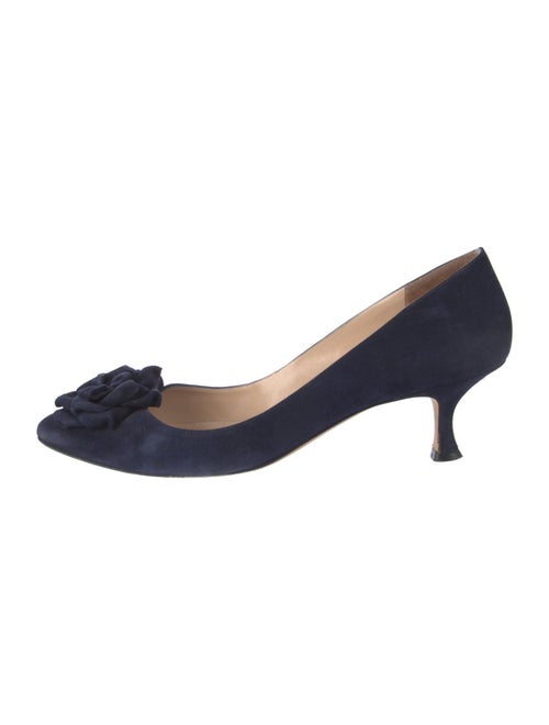 Manolo Blahnik Camellia Accent Suede Pumps