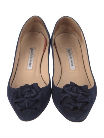 Manolo Blahnik Camellia Accent Suede Pumps
