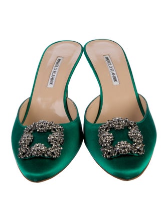 Manolo Blahnik Satin Crystal Embellishments Mules