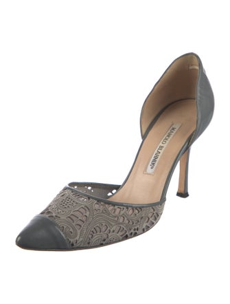 Manolo Blahnik Leather Mesh Accents D'Orsay Pumps