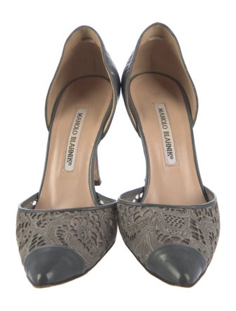 Manolo Blahnik Leather Mesh Accents D'Orsay Pumps