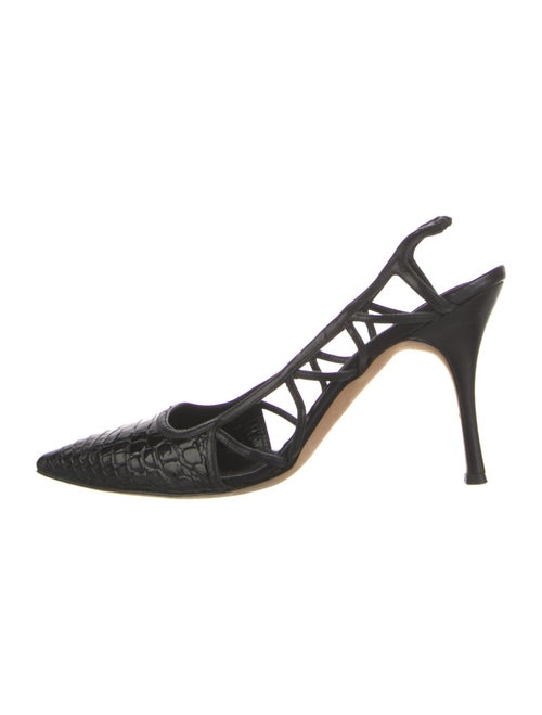 Manolo Blahnik GG Embossed Leather Slingback Pumps