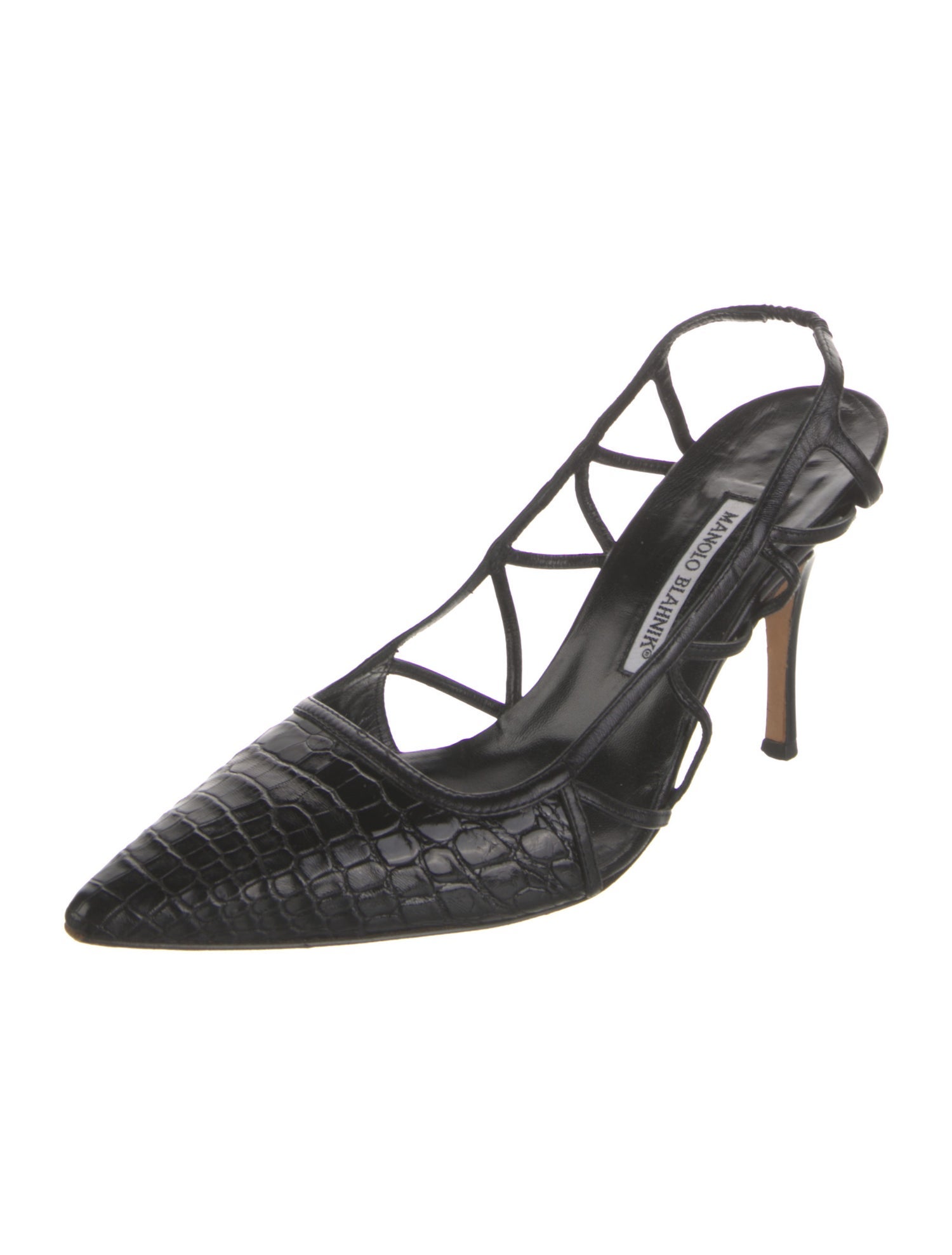 Manolo Blahnik GG Embossed Leather Slingback Pumps