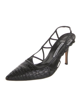 Manolo Blahnik GG Embossed Leather Slingback Pumps
